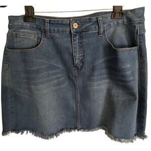 Diamante Women's Plus Size 3XL Denim Skirt Frayed Hem - Made in USA